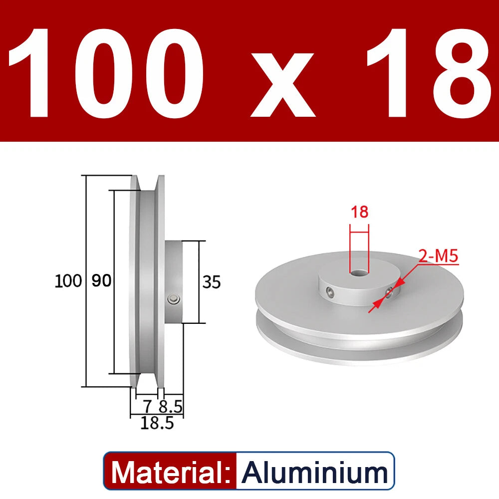 OD 20mm-100mm Aluminium V-Groove Pulley With Fixed Screw for 5mm/6mm Width Belt