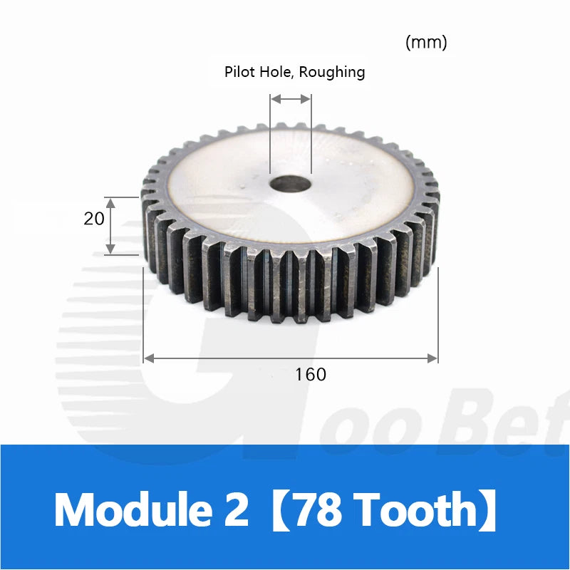 Spur Gear Module 2 Steel C45 Hardened 12 - 120 Tooth Motor Pinion Cogwheel Flat
