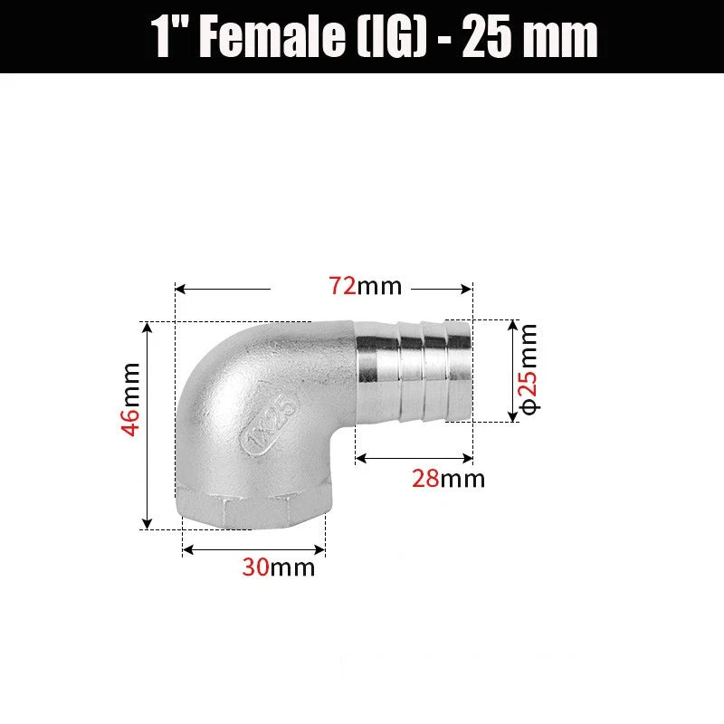 BSP Male Elbow Barbed Hose Connector — Stainless Steel, 1/8" to 1/2", 6–16mm