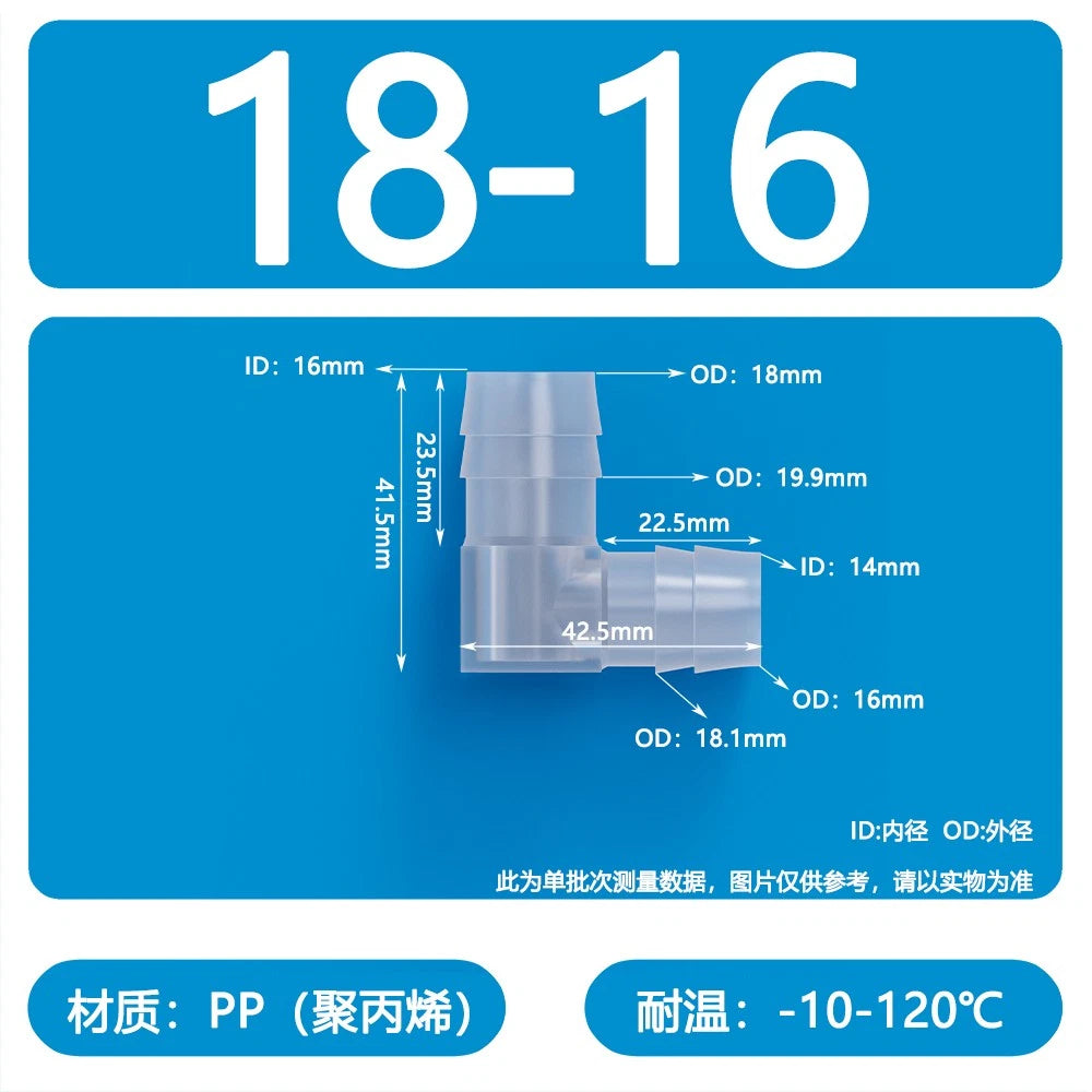 90° Elbow Plastic Barbed Joiner Reducer Connector Pipe Tube Hose Water 1.6-25mm