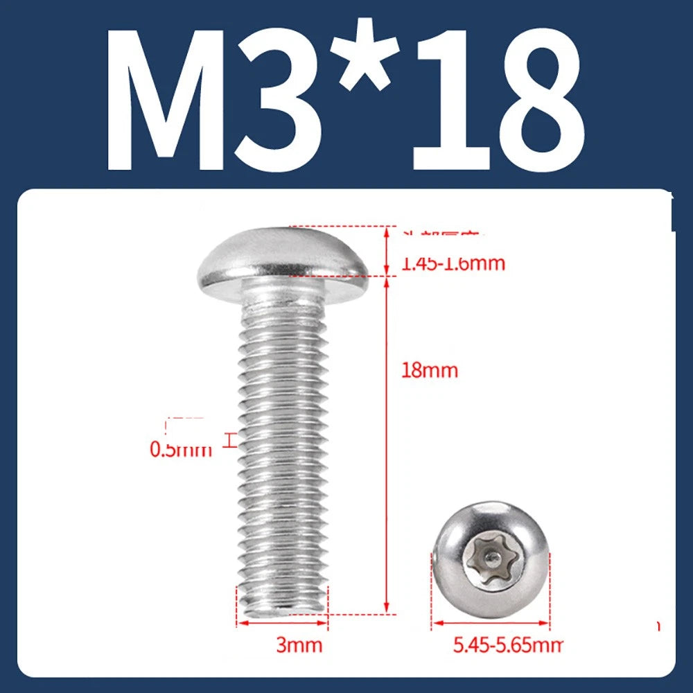 M2–M10 A2 Stainless Steel Torx Button Head Machine Screws, With or Without Column, Pack of 5