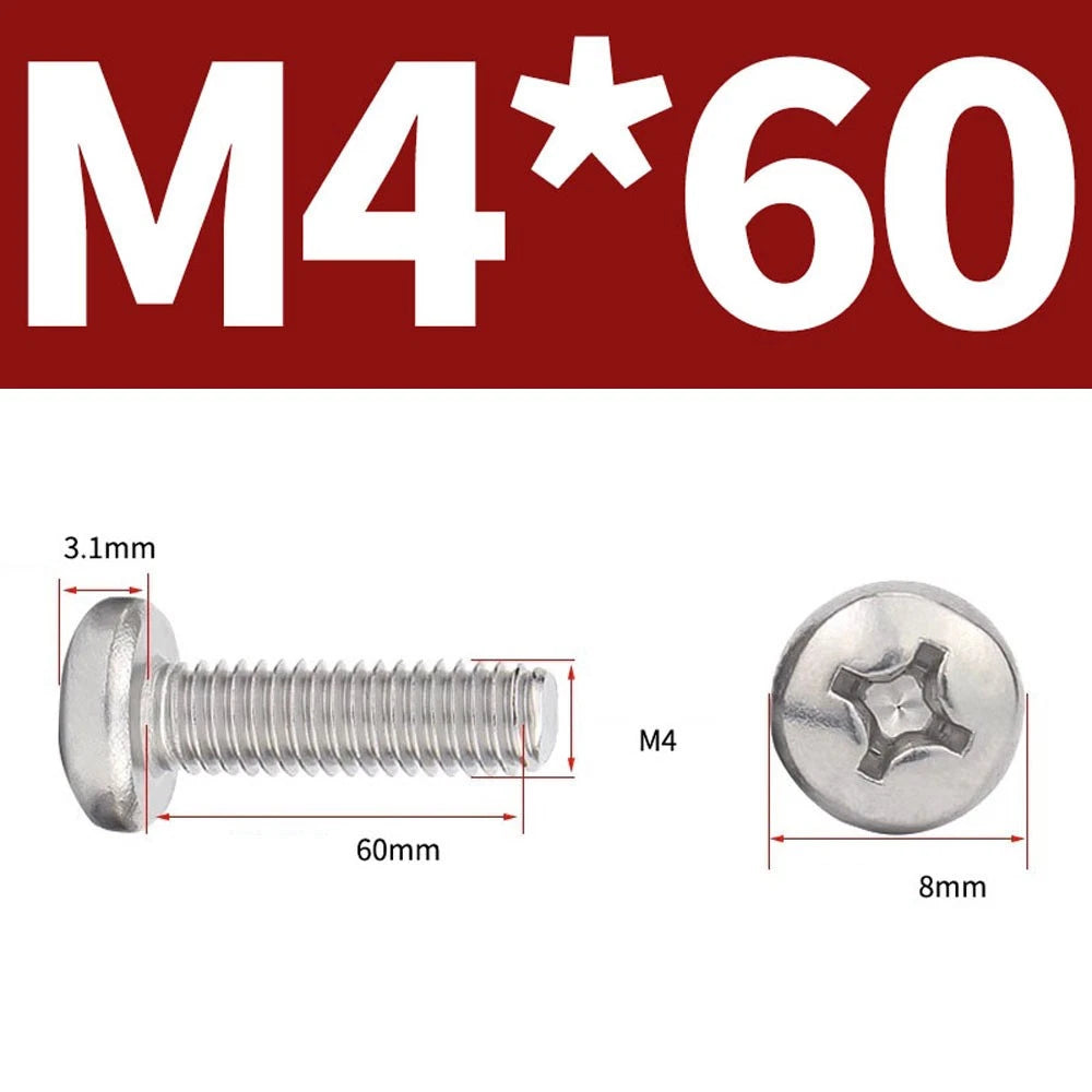 Phillips Pan Head Machine Screws — A4 Marine Grade Stainless Steel, DIN 7985 (M1.6–M10)