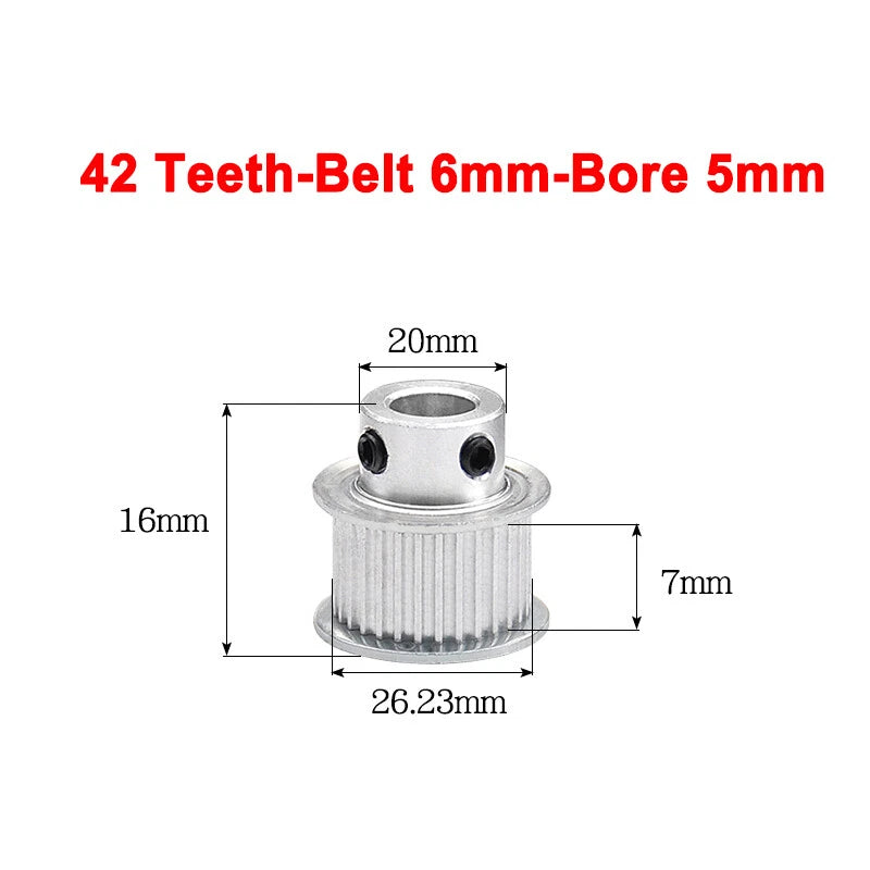 2GT Drive Pulley With Step 16 Tooth - 100 Tooth Bore 4mm - 25mm for 6mm Belt