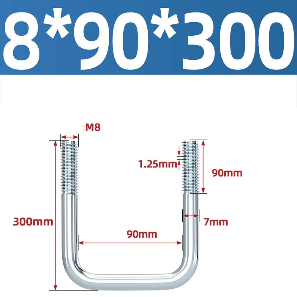 Square U-Bolts Galvanized Carbon Steel Fixing Clamp Bolt M6 M8 M10 M12 M14 M16