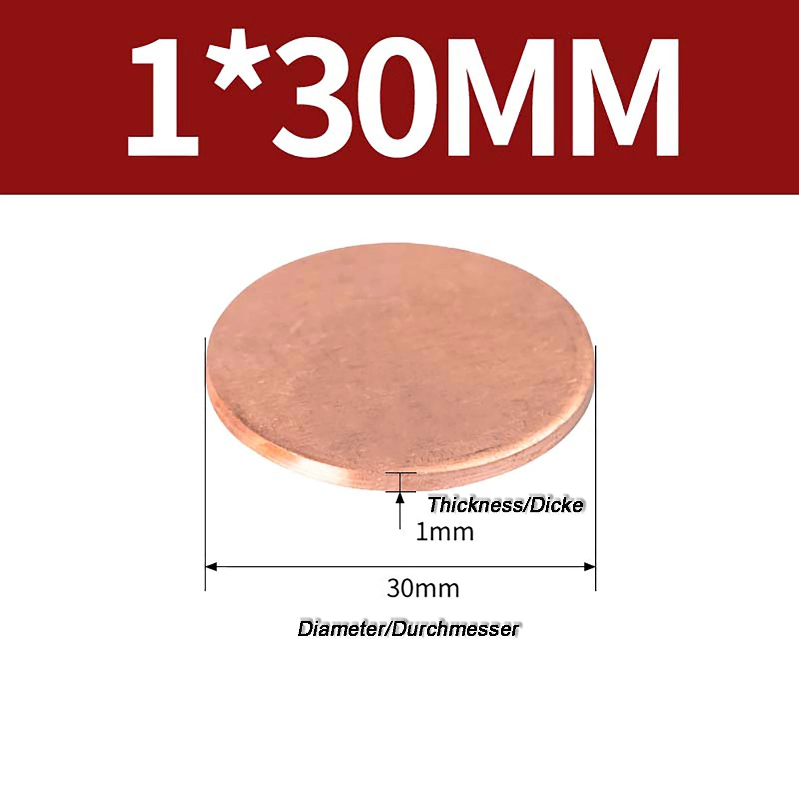 Solid Pure Copper Discs Blanks Round Plate Metal Sheet Thick 0.3~6mm Ø10mm~150mm