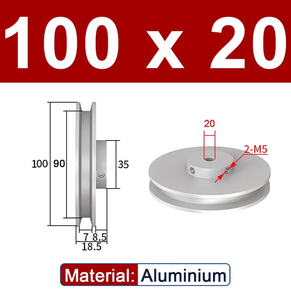 OD 20mm-100mm Aluminium V-Groove Pulley With Fixed Screw for 5mm/6mm Width Belt