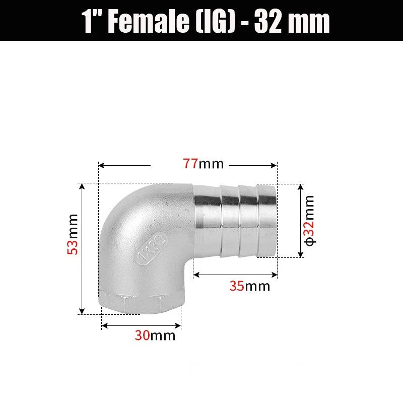 BSP Male Elbow Barbed Hose Connector — Stainless Steel, 1/8" to 1/2", 6–16mm