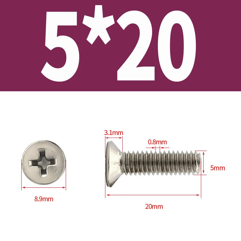 Phillips Machine Screws Countersunk Nickel Plated Steel DIN 965 Flat Head M1~M6