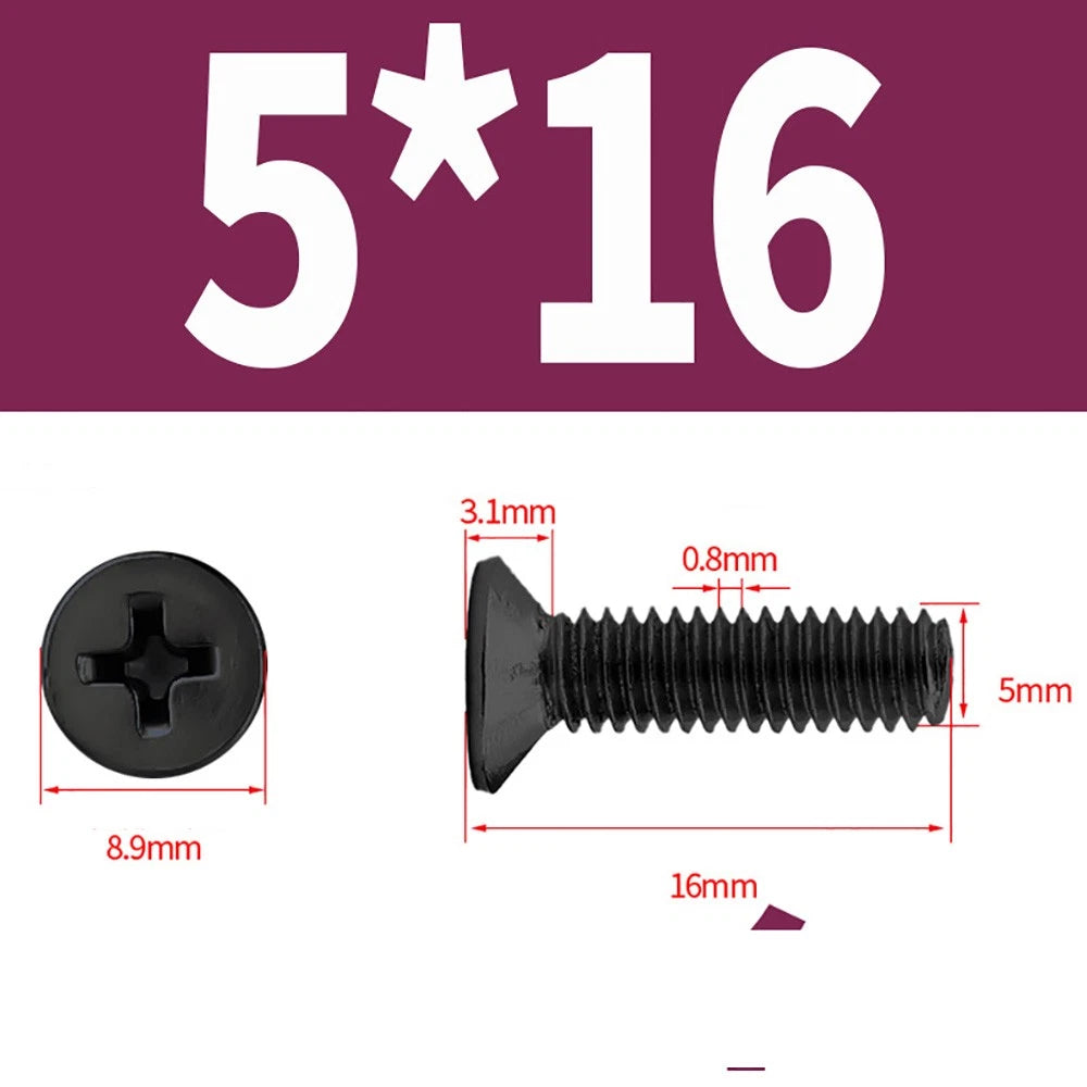 Black Phillips Flat Head Countersunk Machine Screws — Carbon Steel M1–M6