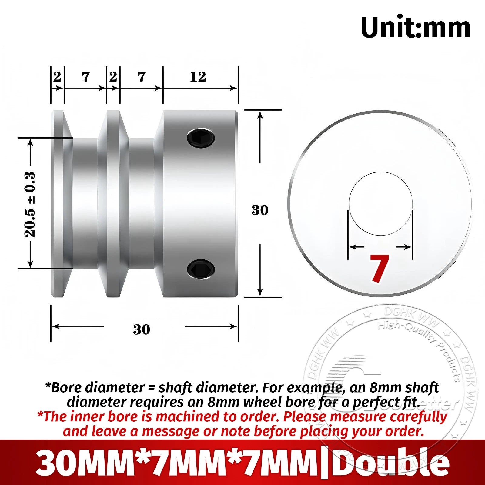 V Grooved Pulley Aluminum Round Belt Pulleys For 7mm Belt Single/Double Grooved