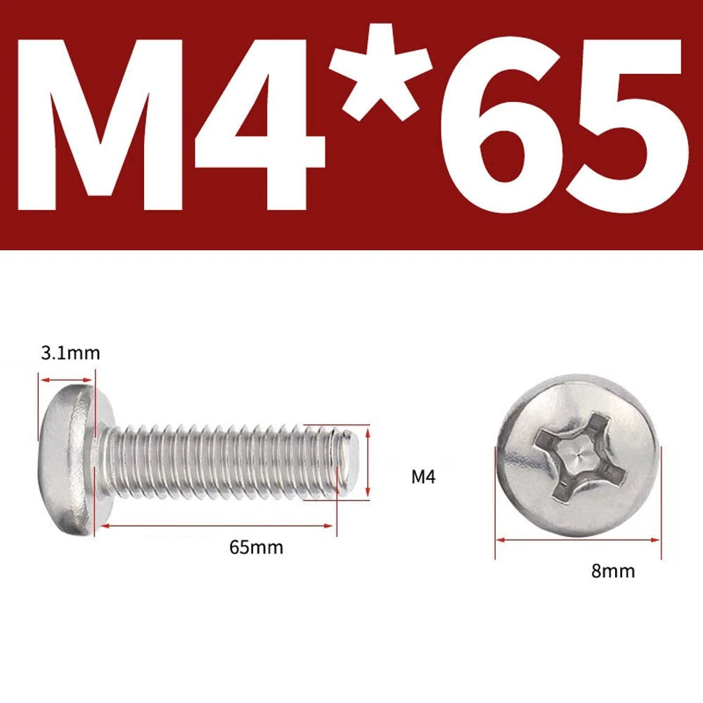 Phillips Pan Head Machine Screws — A4 Marine Grade Stainless Steel, DIN 7985 (M1.6–M10)