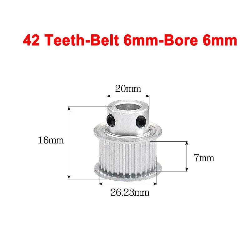 2GT Drive Pulley With Step 16 Tooth - 100 Tooth Bore 4mm - 25mm for 6mm Belt