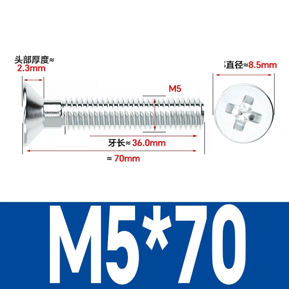 Countersunk Phillips Machine Screws – M2 to M12, White / Colour Zinc Plated, Carbon Steel