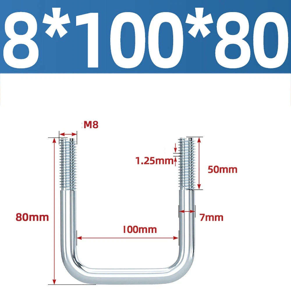 Square U-Bolts Galvanized Carbon Steel Fixing Clamp Bolt M6 M8 M10 M12 M14 M16
