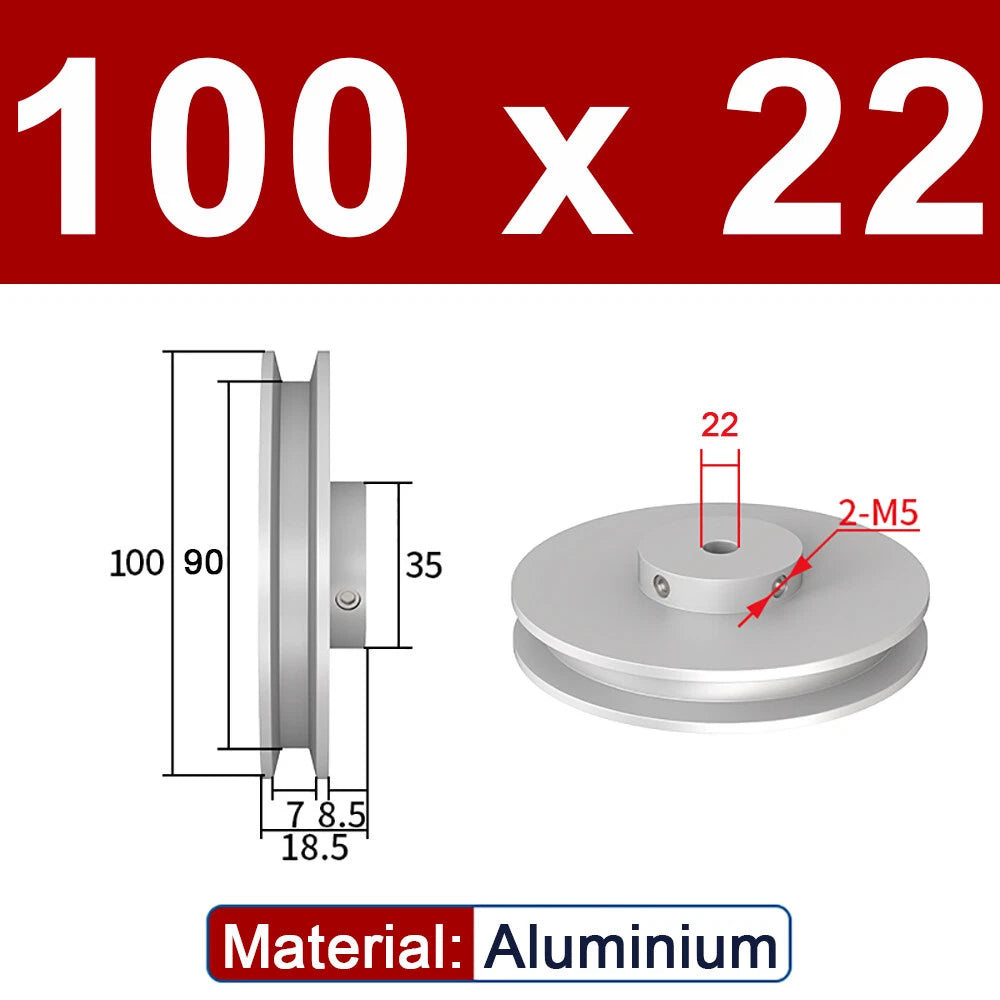 OD 20mm-100mm Aluminium V-Groove Pulley With Fixed Screw for 5mm/6mm Width Belt