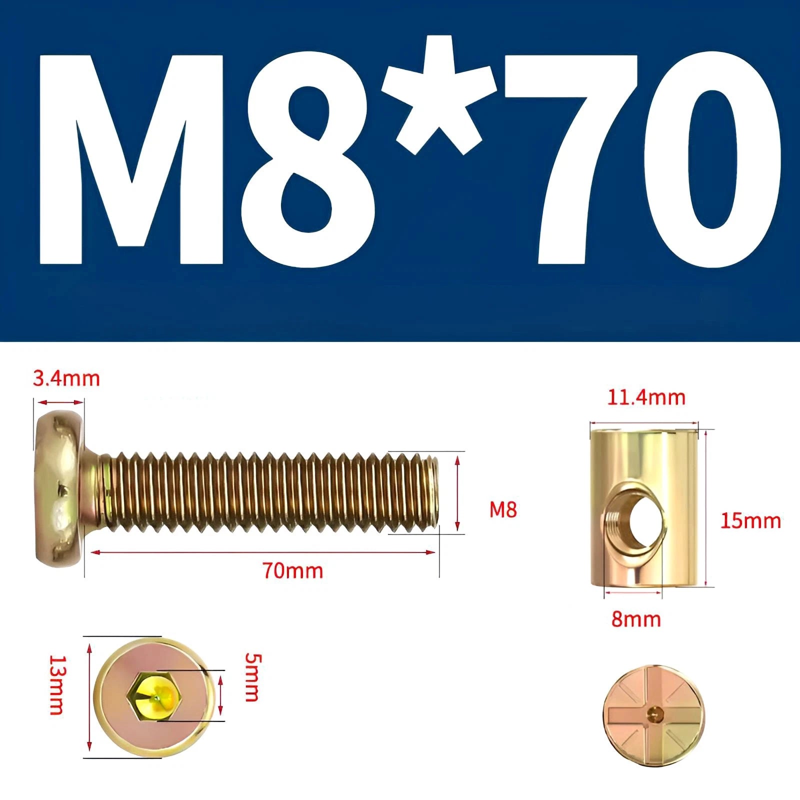 M6 M8 Galvanised Furniture Connecting Bolts with Barrel Nuts | Slotted & Phillips | 8mm–120mm