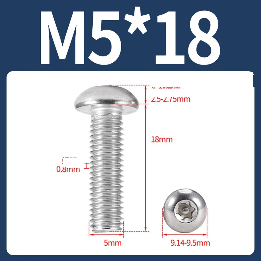 M2–M10 A2 Stainless Steel Torx Button Head Machine Screws, With or Without Column, Pack of 5