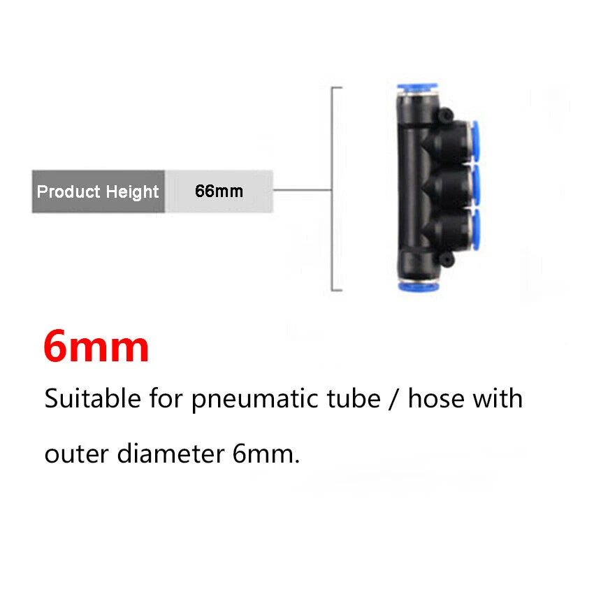 Pneumatic 5-Way Push-In Fitting Manifold | Air Tube Connector 4 6 8 10 12mm
