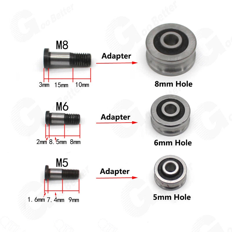 U/V Groove Metal Pulley Ball Bearings Wheel Steel Guide Roller Bore 3/4/5/6mm