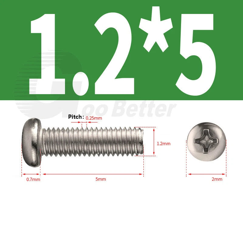 M1.2–M1.7 Phillips Pan Head Machine Screws | Nickel Plated Small Bolts