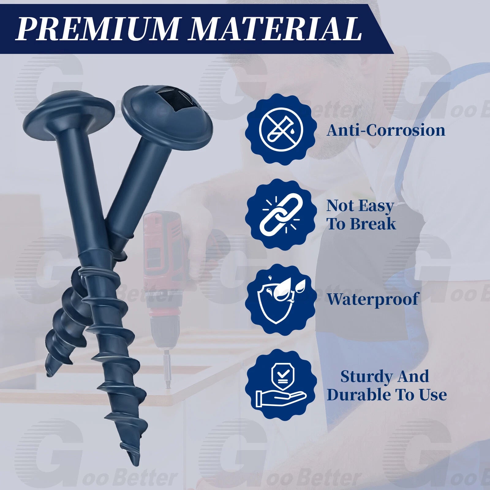 #8 Pocket Hole Screws Exterior Pocket Screw Coarse Thread Square Drive Washer Head Blue Coated With 100MM Drive Bit