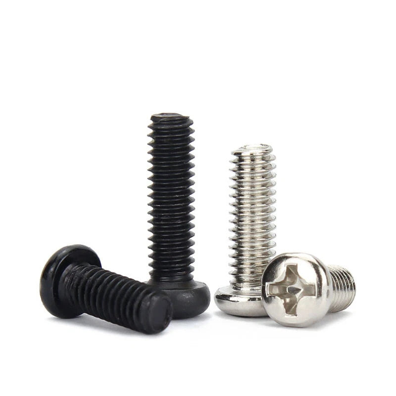 M1–M6 Phillips Round Pan Head Machine Screws – Carbon Steel, Nickel or Black Finish (2–50mm Lengths)