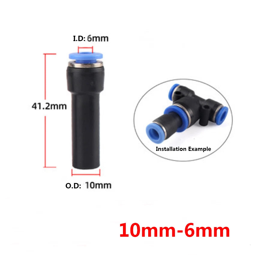 Reducing Push-In Straight Pneumatic Hose Fittings | 6–12mm Quick Connect Adapters