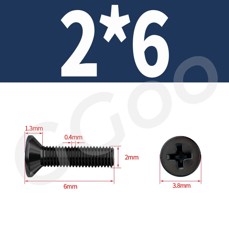 M2 Stainless Steel Black Phillips Flat Head Countersunk Machine Screws DIN 965