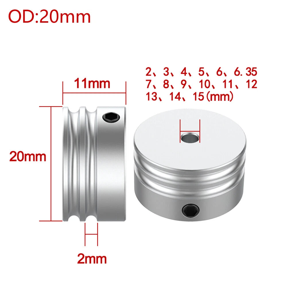 Double U Grooved Pulley PU Round Belt Pulleys Aluminum Width 2mm OD 10mm-60mm