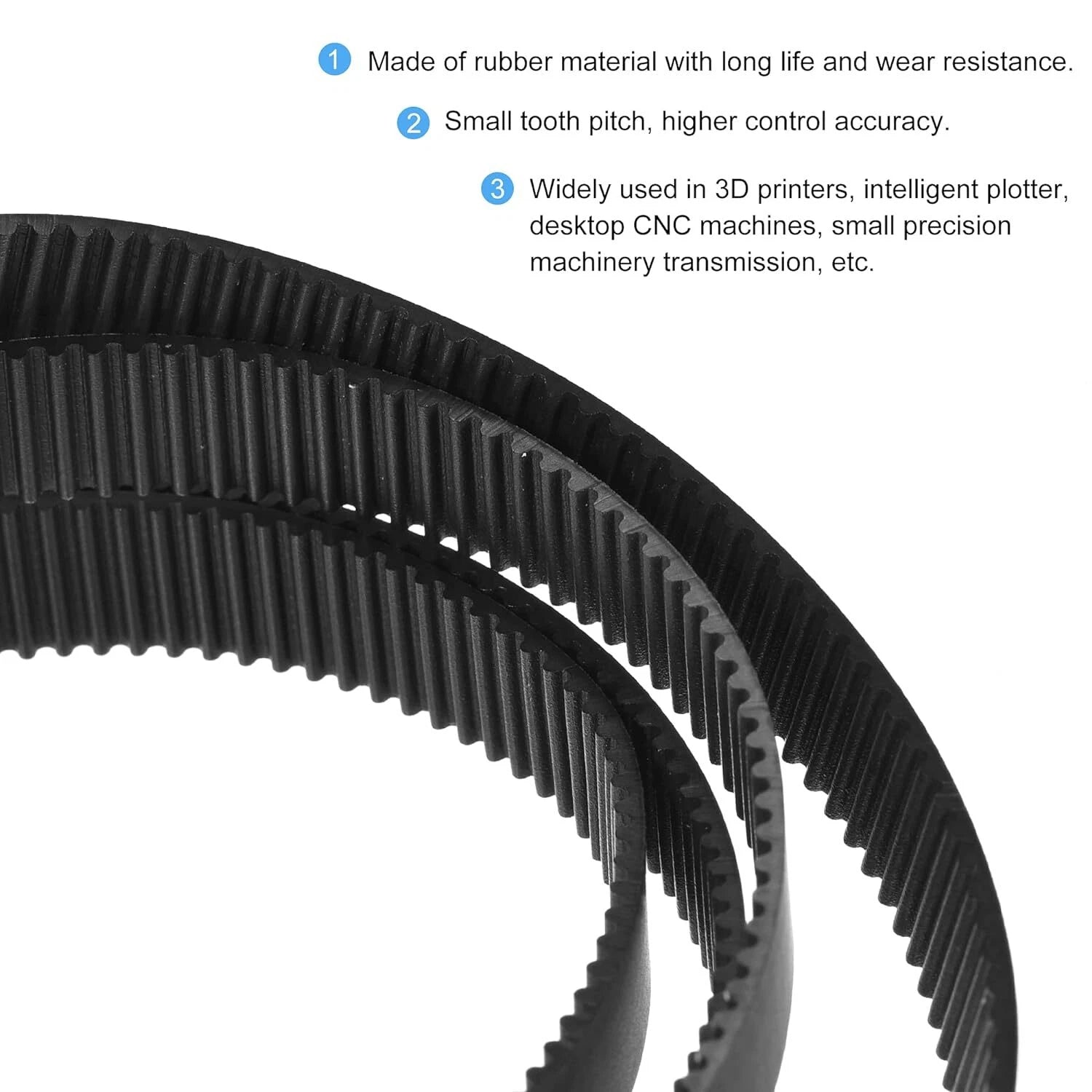 Open-End Rubber Timing Belt — 2GT S2M 3M S3M 5M S5M 8M S8M MXL XL L | Black, Cut-to-Length