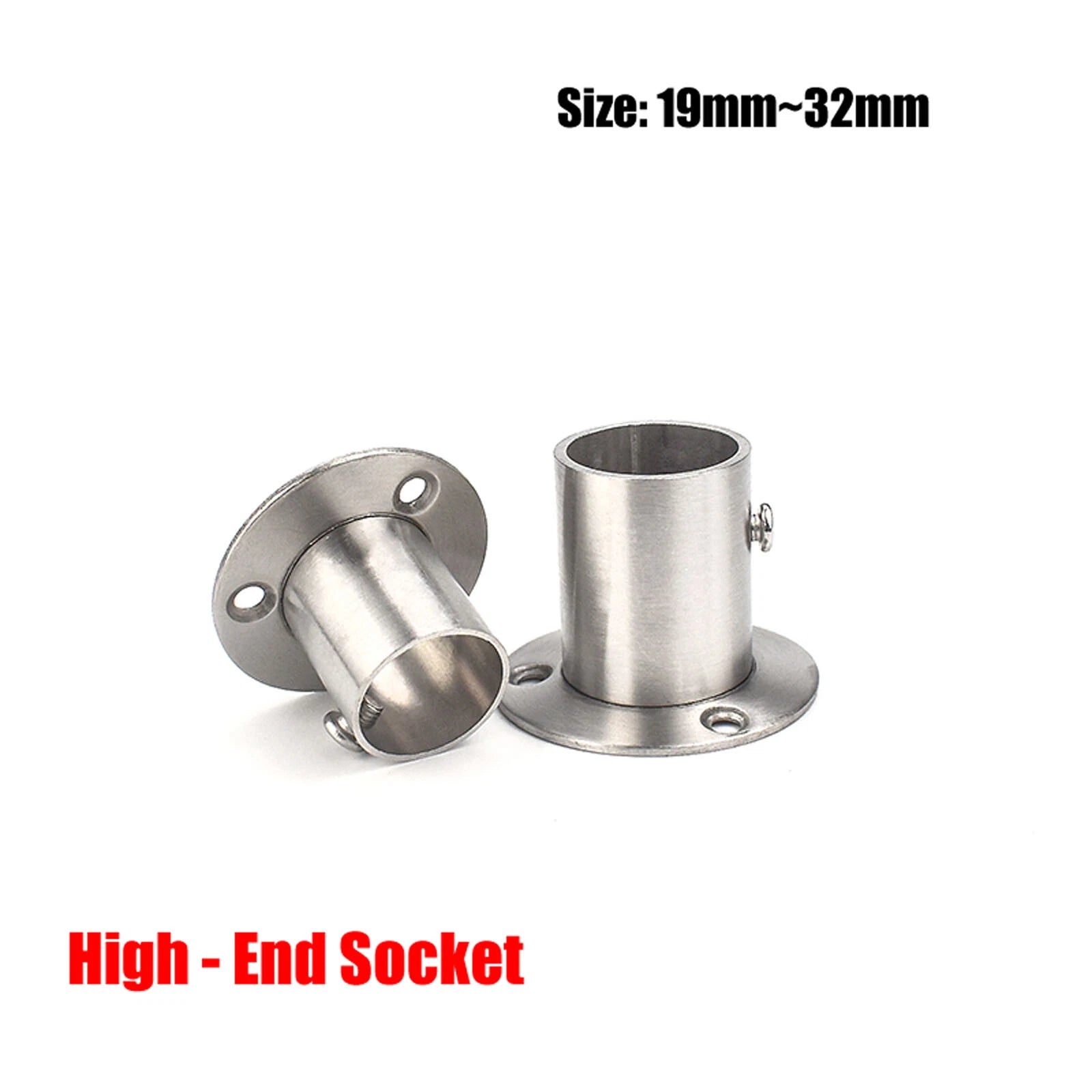 Stainless Steel Wardrobe Rail Brackets & Sockets — End & Centre, Short & High Profile