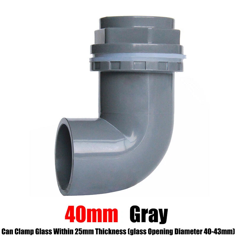 PVC Elbow 90° Pipe Fittings 20~50mm Tank Connector Bulkhead For Aquarium Grey