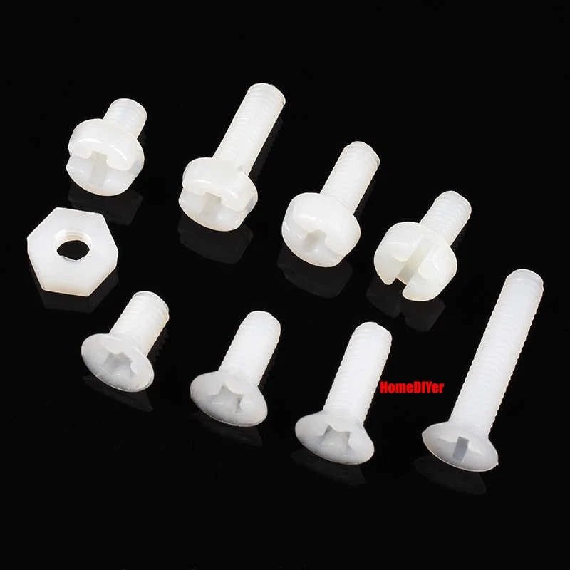 White Nylon Phillips Machine Screws M3 Round & Flat Head 5–20mm with M3 Nuts - HomeDIYer