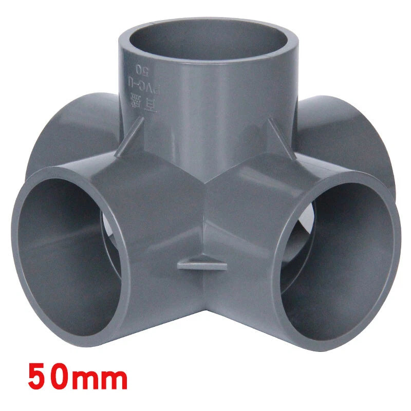 Grey PVC 5-Way Equal Connector Socket Pressure Pipe Fittings 20 25 32 40 50mm