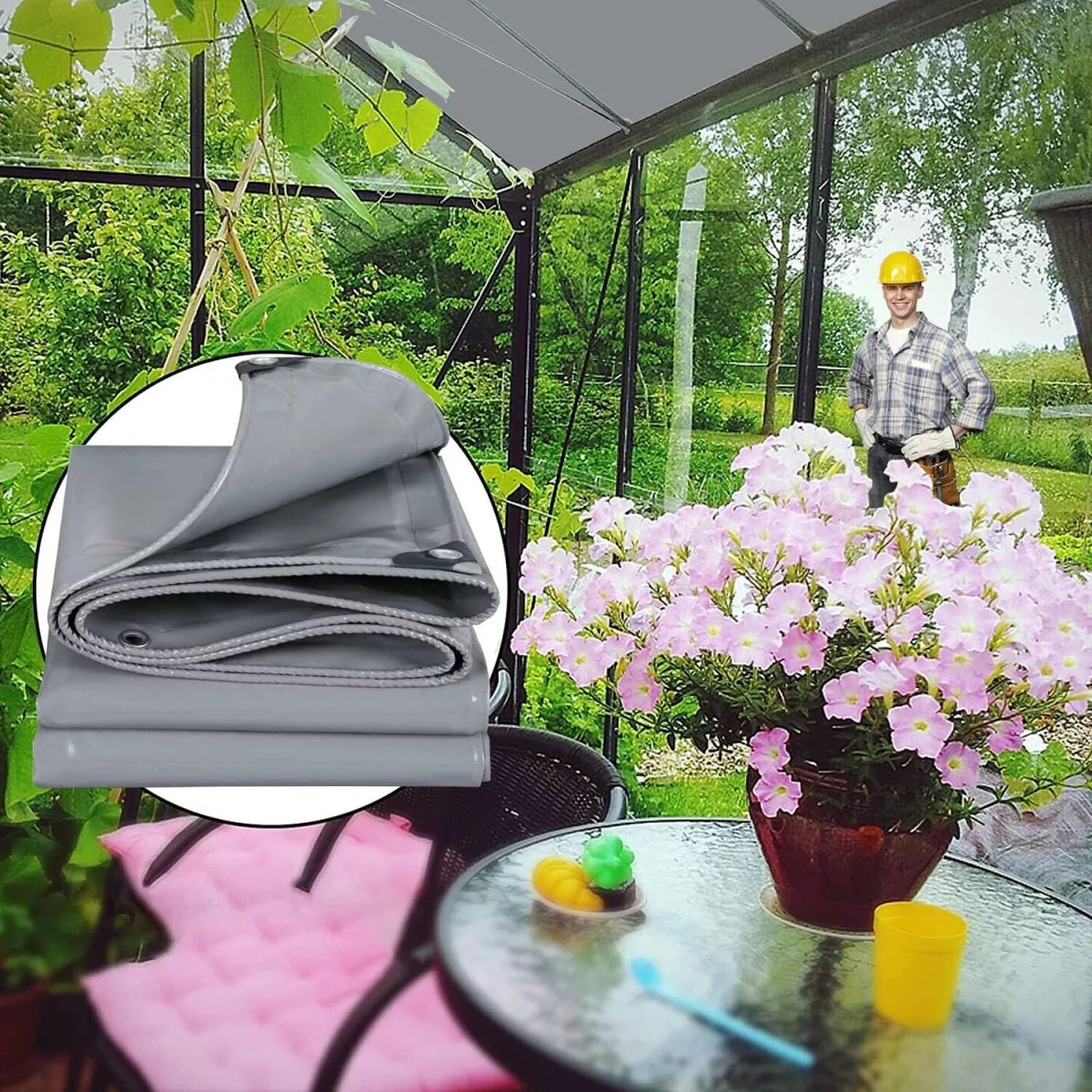 5x7ft to 10x12ft Gray Heavy Duty Poly Tarp Waterproof Awning Poly PVC Boat Canopy Cover Tarpaulin Tent - HomeDIYer