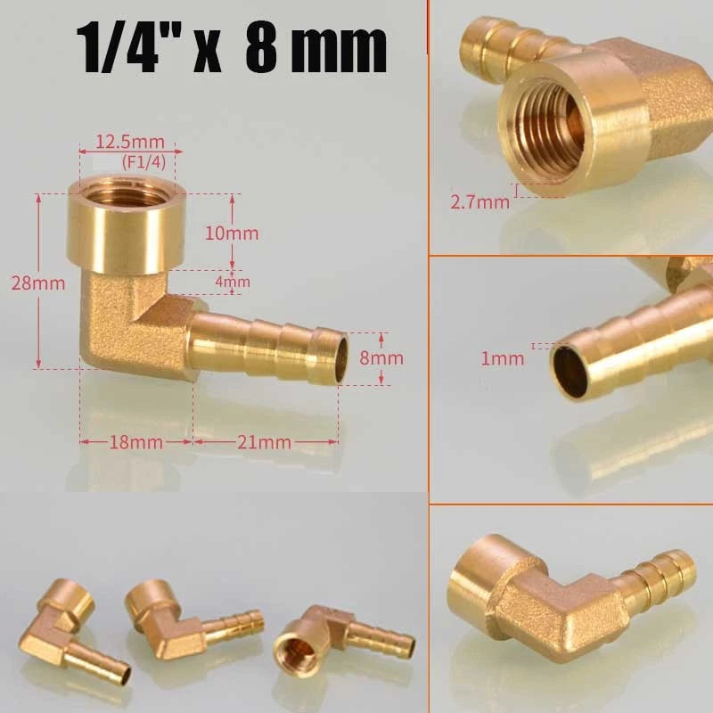 Brass 90° BSP Female Elbow with Barbed Hose Tail — 1/4", 3/8", 1/2" Pipe Fittings