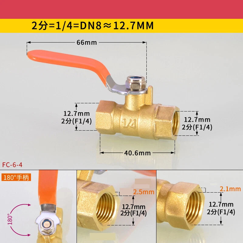 Brass Ball Valve Air Compressor Pipe Fittings — NPT 1/4" 3/8" 1/2" 3/4"