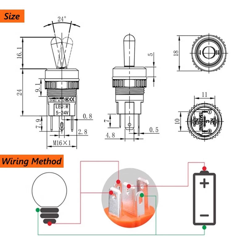 16mm LED Toggle Switch ON/OFF 2/3 Position Chrome Brass Black Oxide 20A 250VAC Waterproof