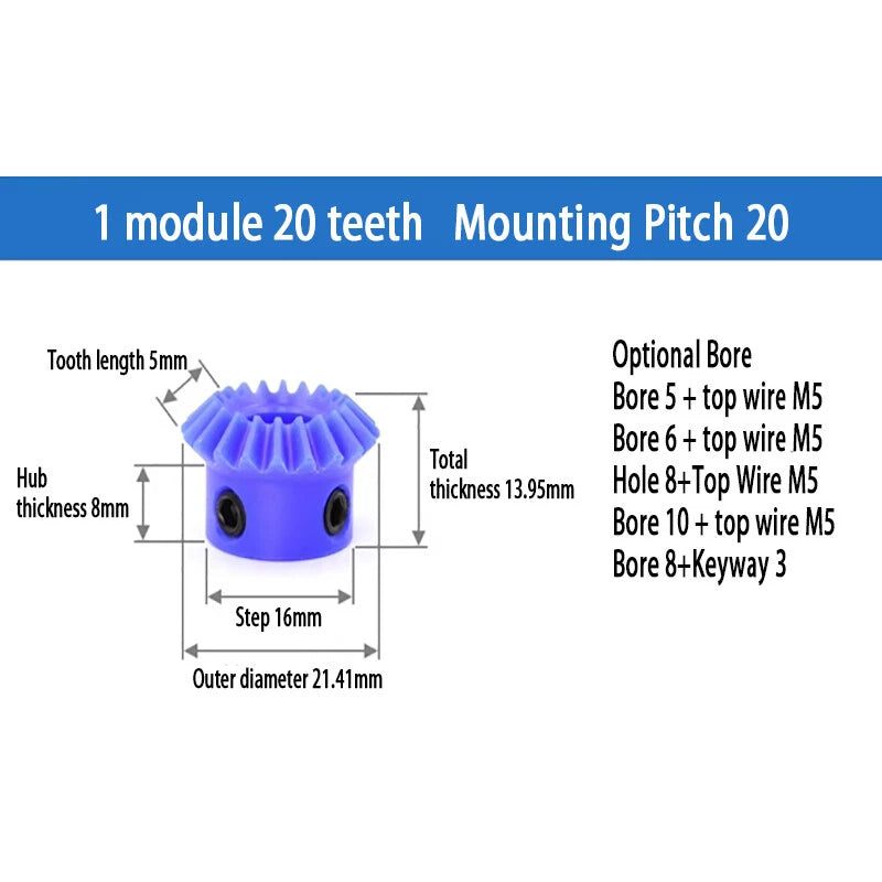 1/1.5/2 Mod Bevel Gear 15T-30T 90°1:1 Pairing Plastic Nylon Transmission Gear