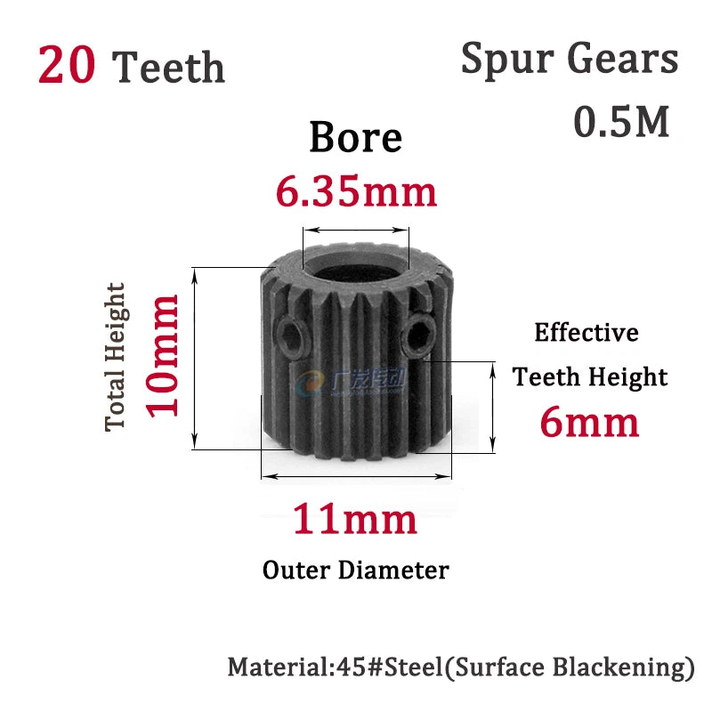 0.5M 20-24T Spur Gears Steel Pinion Gears Metal Spur Transmission Gear 45 Steel