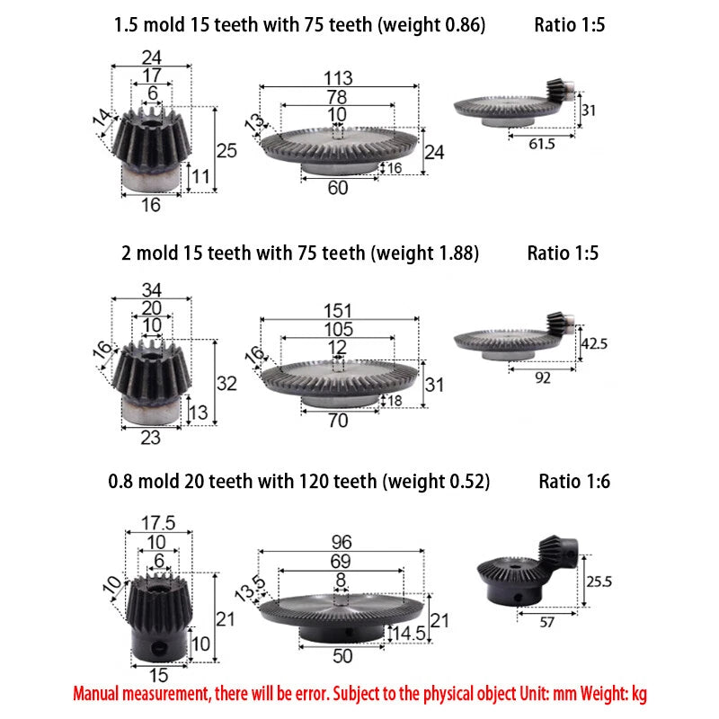 0.8 - 3 Mod Bevel Gear 13-160 Teeth Transmission Gears Bevel Teeth 90° 45# Steel