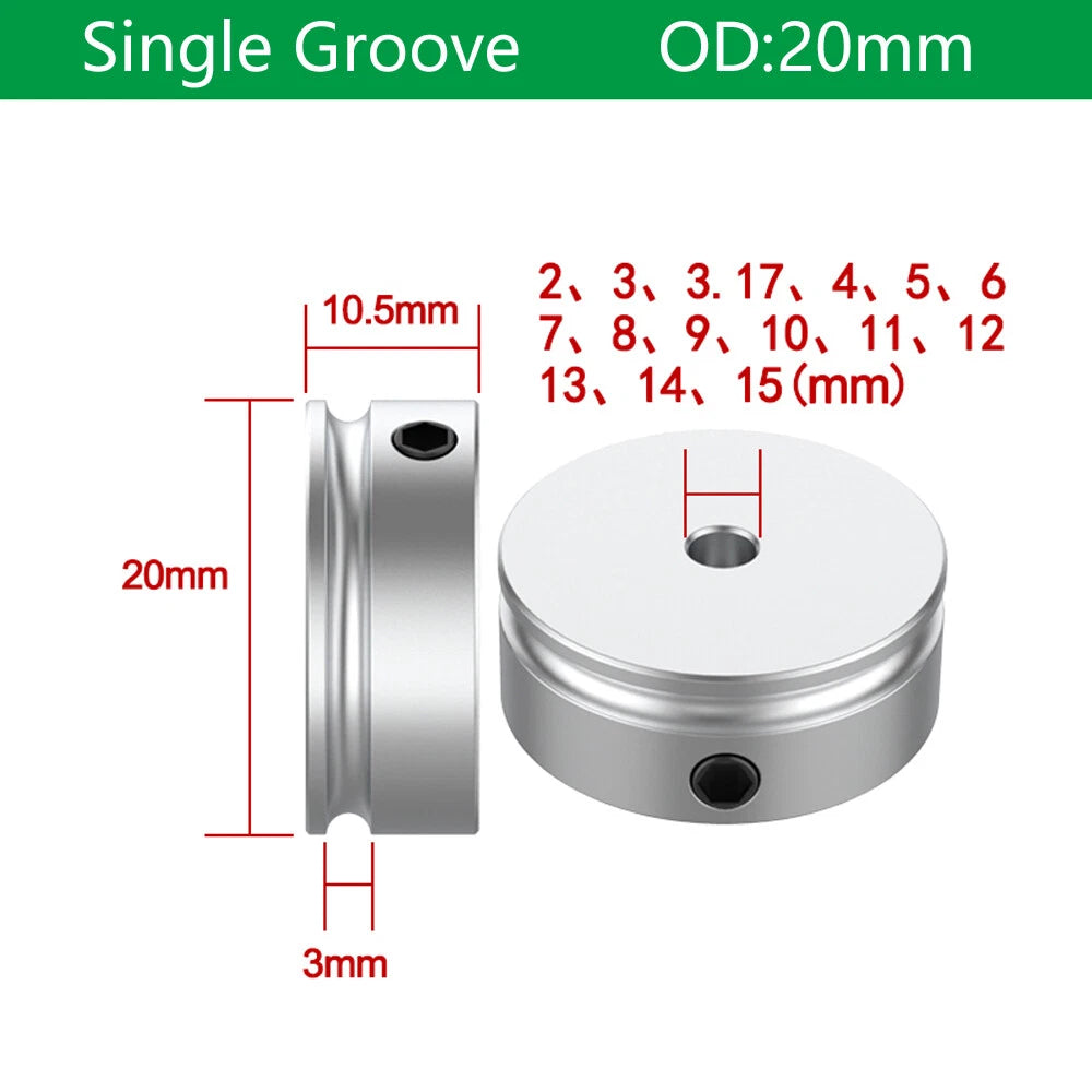 U Grooved Pulley PU Round Belt Pulleys Aluminum Groove Width 3mm OD 15-30mm