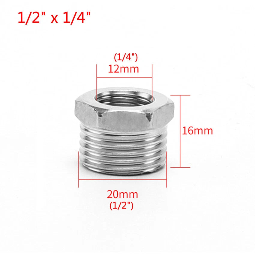 BSP Reducing Bush Stainless Steel Male x Female Pipe Adapter — 13 Sizes