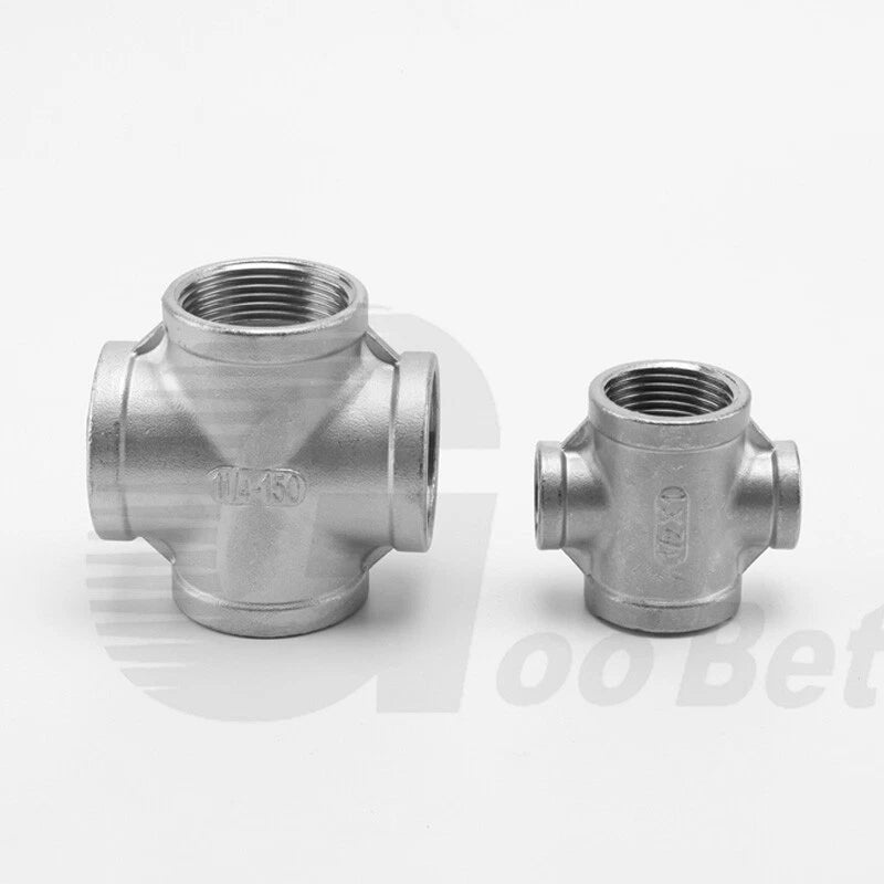 Stainless Steel Cross 4-Way Pipe Fitting | BSP Female Thread | 1/4" to 2"
