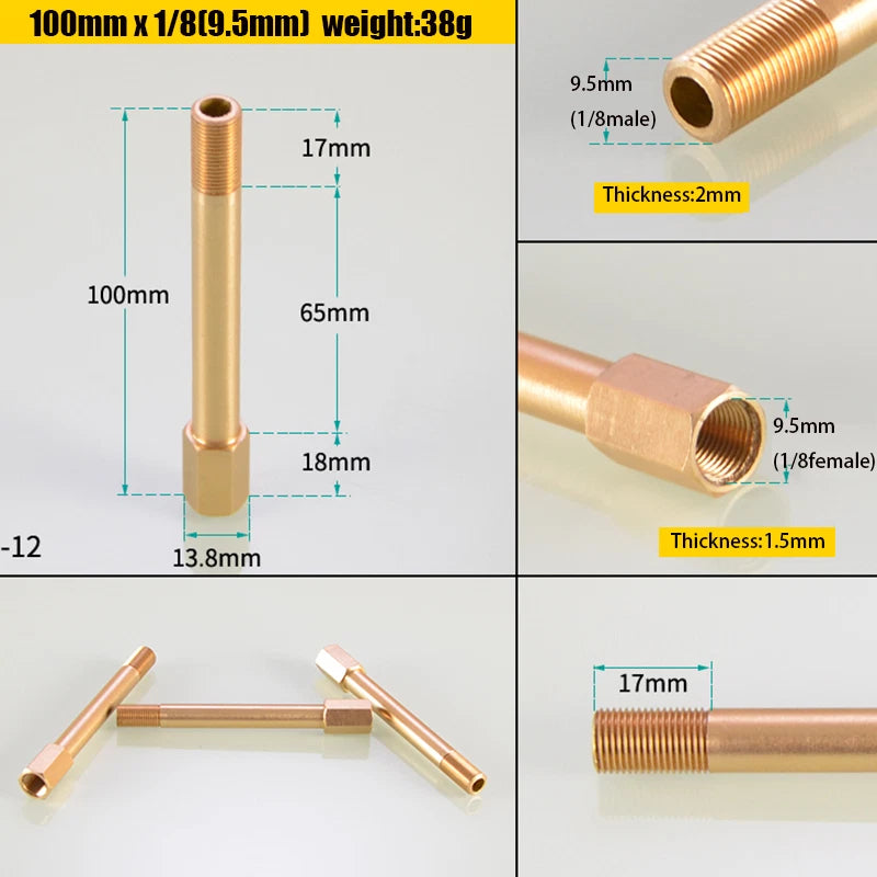 Brass BSP Extension Pipe Nipple Adaptor — Male to Female 1/8" 1/4" 3/8", 50–150mm