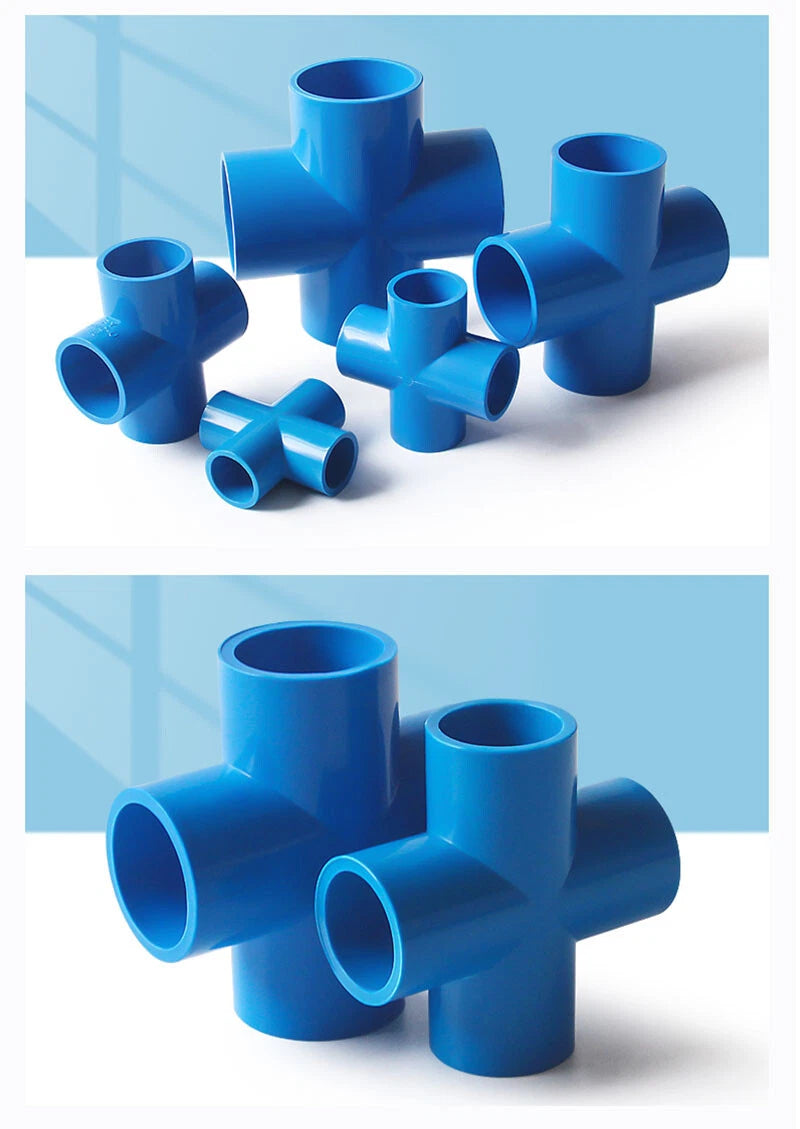 PVC 4-Way Blue Equal Water Connector Coupling Pressure Pipe Fittings 20mm~90mm