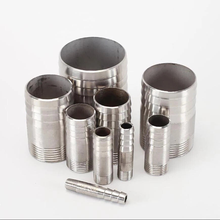 BSP Stainless Steel Barbed Hose Joiner Connector Tail — 1/8" to 4" Pipe Fitting