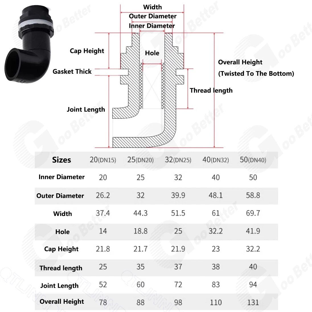 PVC 90° Elbow Pipe Fittings 20mm~50mm Tank Connector Bulkhead For Aquarium Black