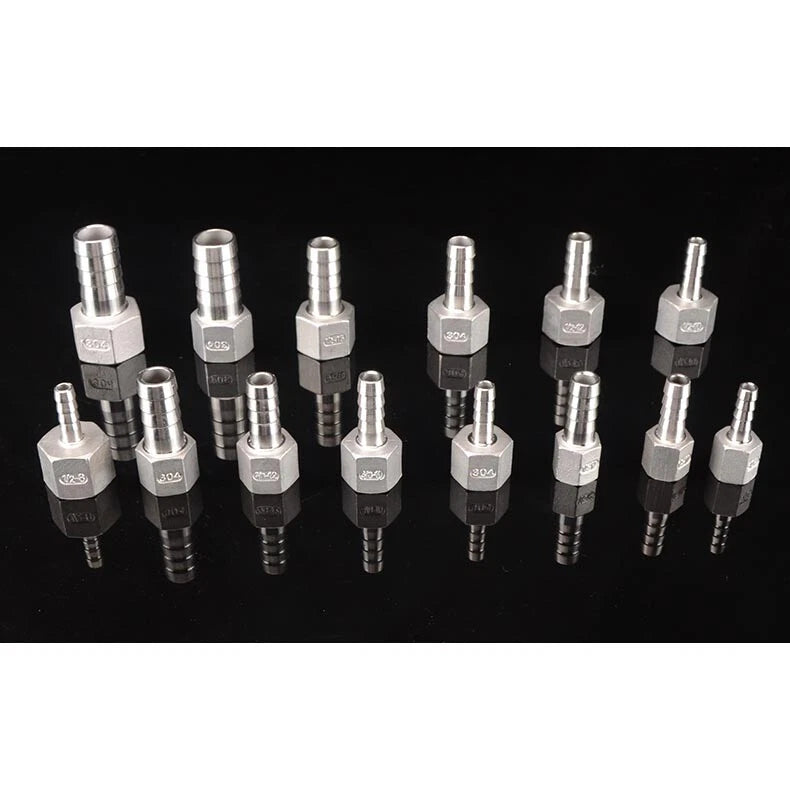 Stainless Steel Female Threaded Hose Barb Fittings — 1/4" to 3/4" NPT