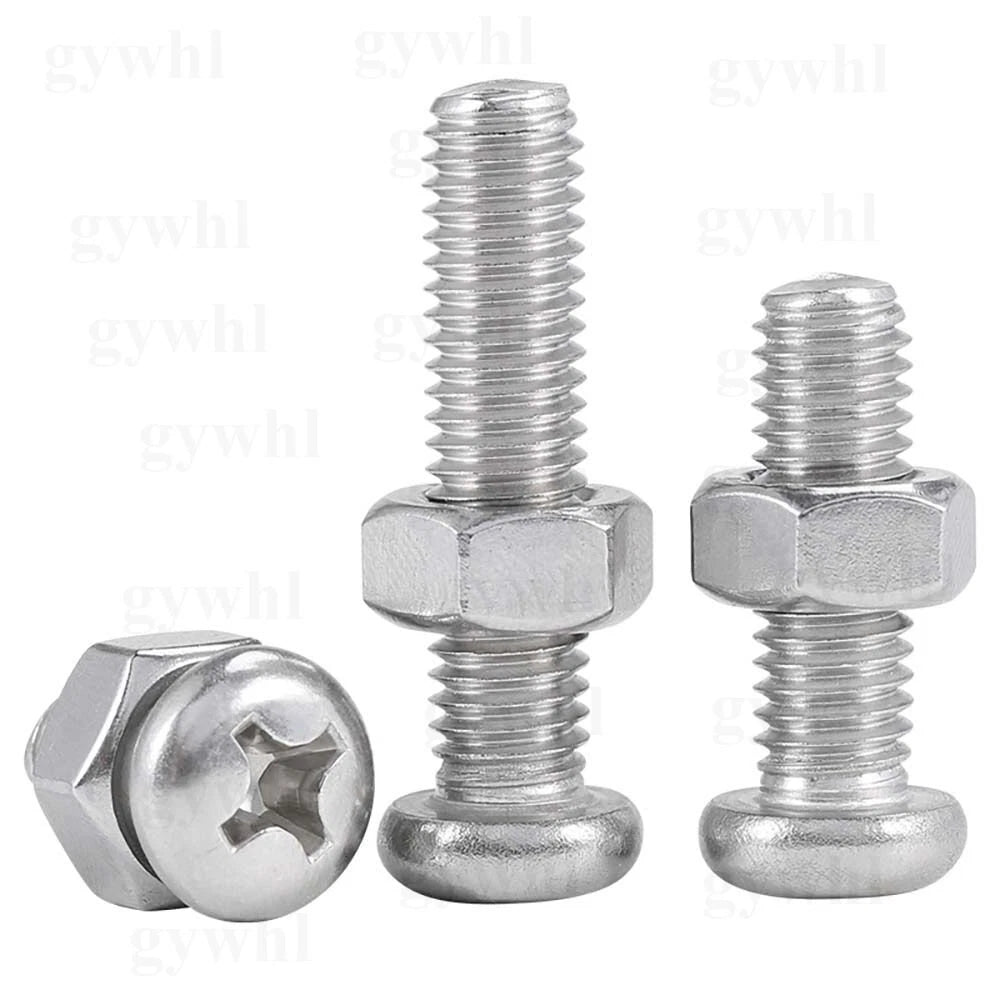 A2 Stainless Steel Pan Head Phillips Machine Screws + Nuts Set – DIN 7985, M2 to M10 (3–100mm Lengths)